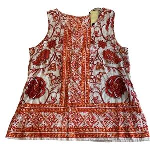 NICOLE MILLER M ARTELIER Floral Toile Sleeveless Mixed Print Button  Blouse